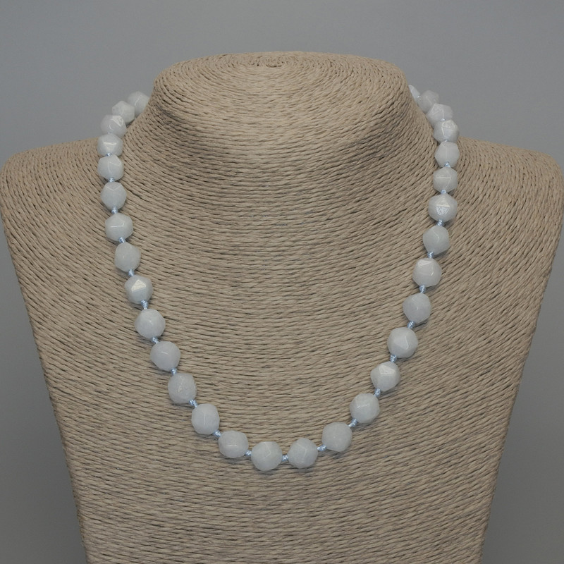 Aquamarine Necklace with Faceted Beads, 10x8 mm, 50 cm length with clasp