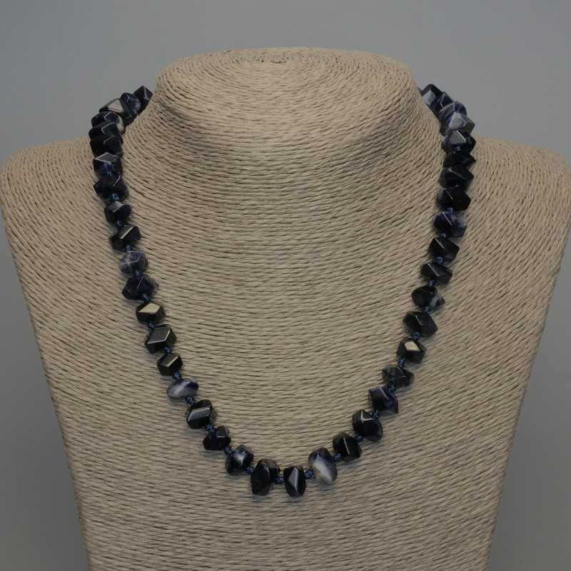 Natural Sodalite Necklace with Faceted Beads, 11×7 mm, 50 cm length ± with clasp