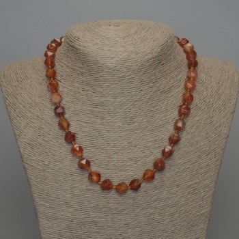 Carnelian Beaded Necklace with Faceted Beads, 10x9 mm, length 50 cm +/-