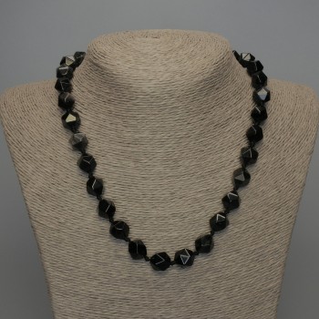 Natural Stone Necklace Silver Obsidian Faceted Beads, diameter 12x11mm ±, length 50cm ±