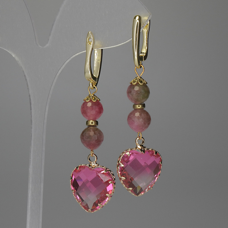 Earrings Turquoise? wait: Actually Turmalin gemstone, multi-clar: Turmaline faceted ball 8mm+-heart 17mm+-, length 58mm+-