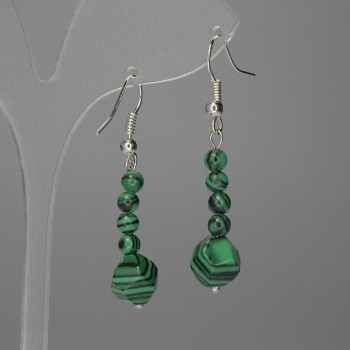 Malachite Earrings - Mult Faceted 8 mm +, smooth bead 4 mm + -, length 46 mm +