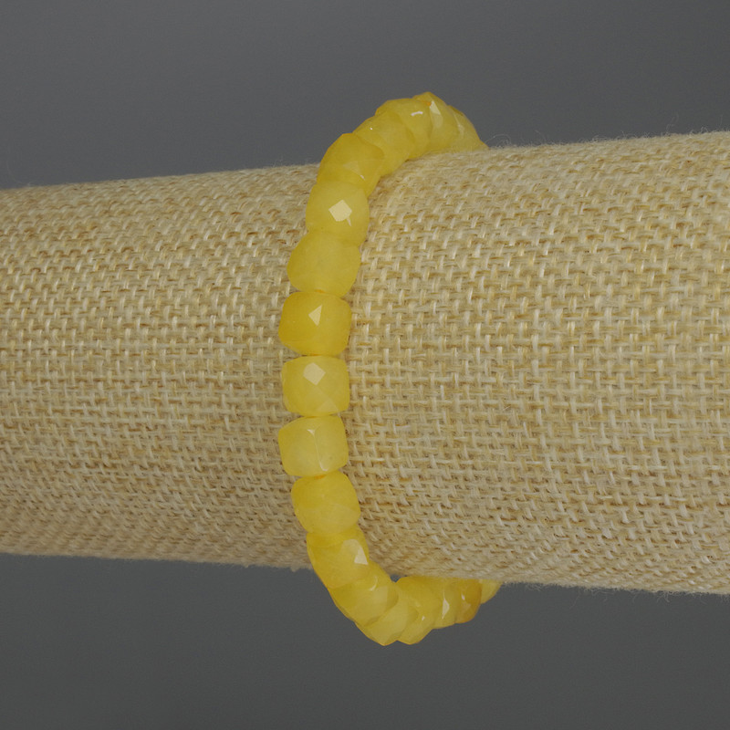 Bracelet Citrine Faceted Cube, 7mm diameter, 18cm length Stretch