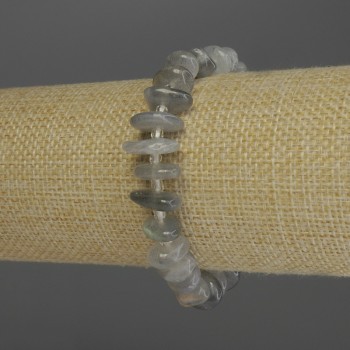 Bracelet Labradorite Chip, diameter 10-14×3mm±, seed beads 3mm±, length 18cm stretch
