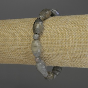 Bracelet Labradorite Faceted Baril (barrel) Shape, 14x10mm+- smooth bead, 6mm+, length 18cm stretch