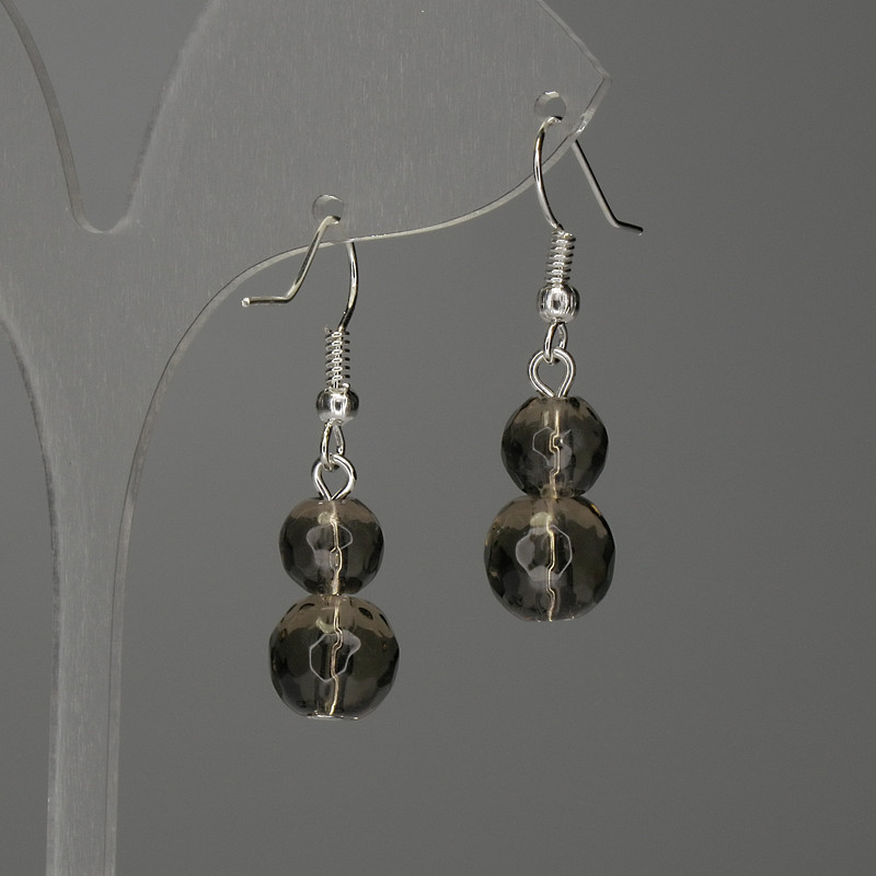 Smoky Quartz Faceted Bead Earrings 8mm+ and 10mm+ with 38mm+ length