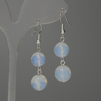 Moonstone Bead-cut Sphere Earrings 10 mm± and 12 mm±, length 45 mm±