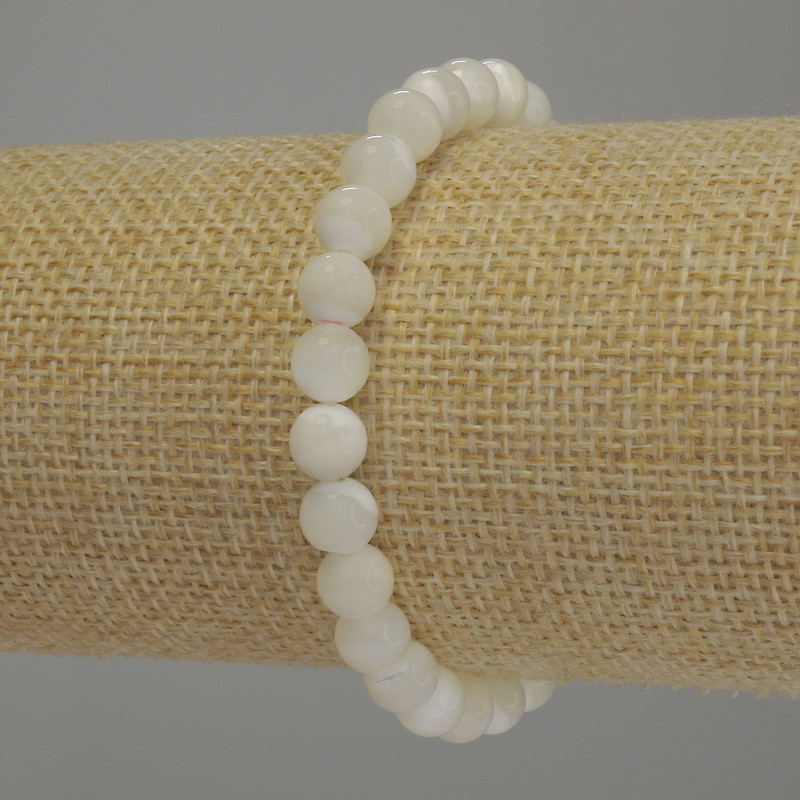 Bracelet Mother-of-Pearl Smooth Bead, 7mm diameter ±, 18cm length Elastic