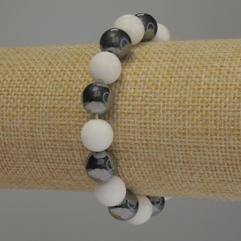 Agate and Hematite Smooth Ball Bracelet, 10mm diameter ±, 18cm length stretch