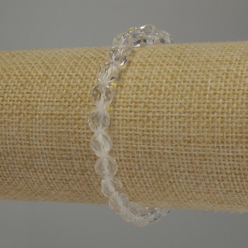 Bracelet Mountain Crystal Faceted Bi-cone, 6mm diameter ±, 18cm length stretch