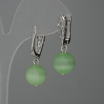Cat's Eye Bead Earrings 12mm+ Green Color, 31mm+ Length
