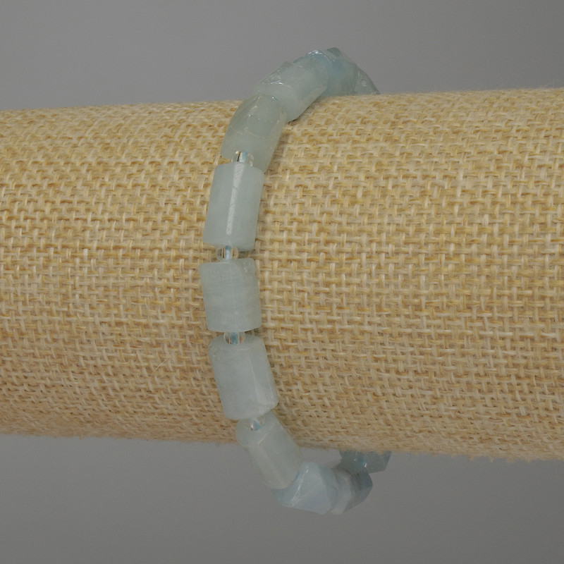 Aquamarine Faceted Cylinder Bracelet, diameter 9-11x7mm, 18cm length stretch