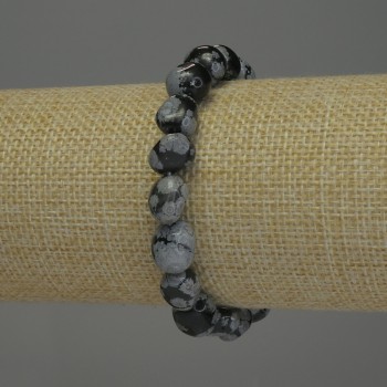 Bracelet Snow Obsidian Apache Tears Beads faceted, diameter 9-12×9mm+-, length 18cm+- stretch