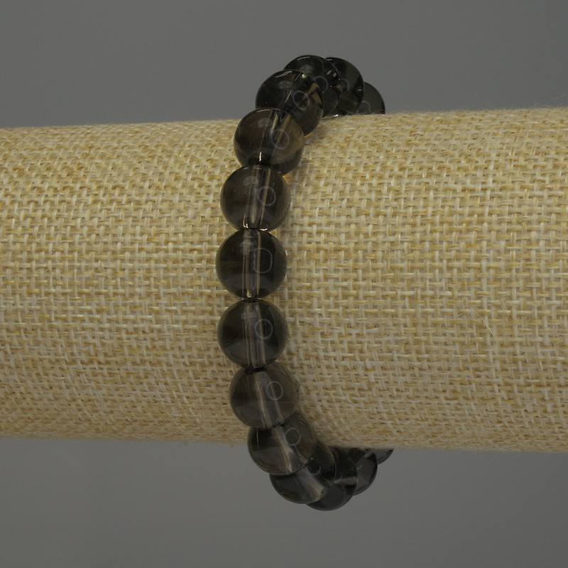 Smoky Quartz Bead Bracelet, smooth sphere 10mm diameter, stretchy, 18cm length