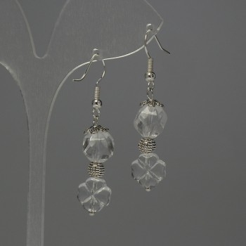 Earrings Mountain Crystal Faceted Stones, diameter 10x8mm+-clover 10mm+-, length 44mm+-