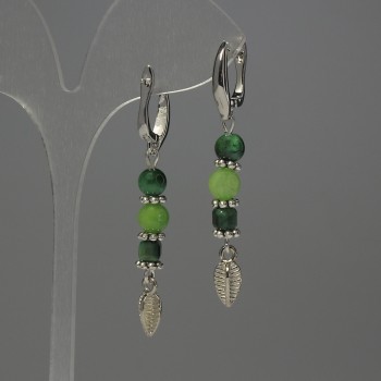 Onyx Bead Earrings with Cat's Eye, 6mm+- round bead; faceted Cat's Eye cube 4mm+-; bead 6mm+-, length 54mm+-