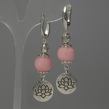 Earrings Rose Quartz Bead 12mm+ with metal inserts, length 60mm+