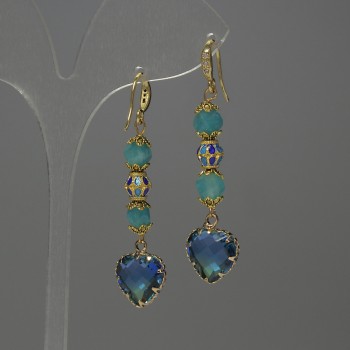 Aquamarine Beads Diamond-cut Diamond shape, diameter 7x5mm±, Cloisonné 7mm±, crystal in setting 12mm±, total length 50mm±