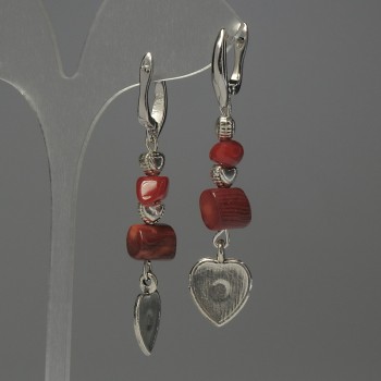 Coral Earrings with Metal Inlays, 57mm Length+