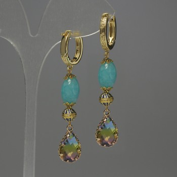 Earrings Aquamarine Grain, diameter 12mm± Clousonné 7mm± crystal in setting 14x10mm±, total length 58mm±