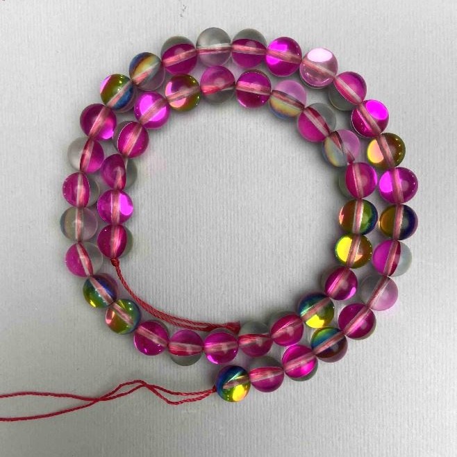 Beads on String Opal Glass Pink Chameleon Smooth Sphere, 8mm diameter, 38cm length +