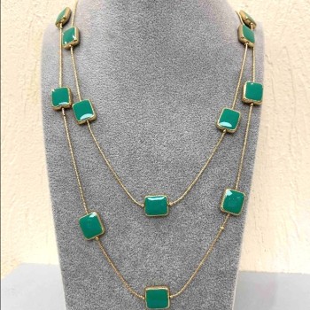 Cascade Necklace with Two Rows of Square Beads, 80 cm, Yellow Metal