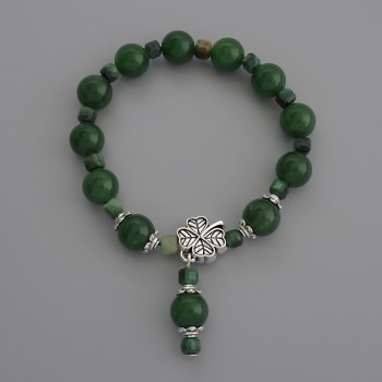 Bracelet Chrysoprase smooth bead, diameter 10mm± Cat's eye faceted cube 4mm±, length 18cm stretch