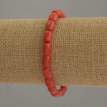 Bracelet Coral (one-size) barrel-shaped beads, diameter 8×6mm±, length 18cm stretch