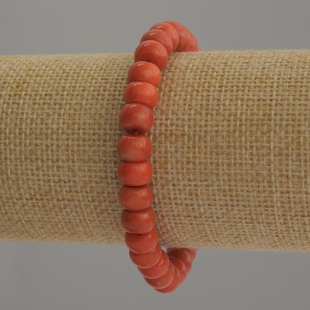 Bracelet Coral (unit) Rondelle, 8x6mm diameter, length 18cm stretch