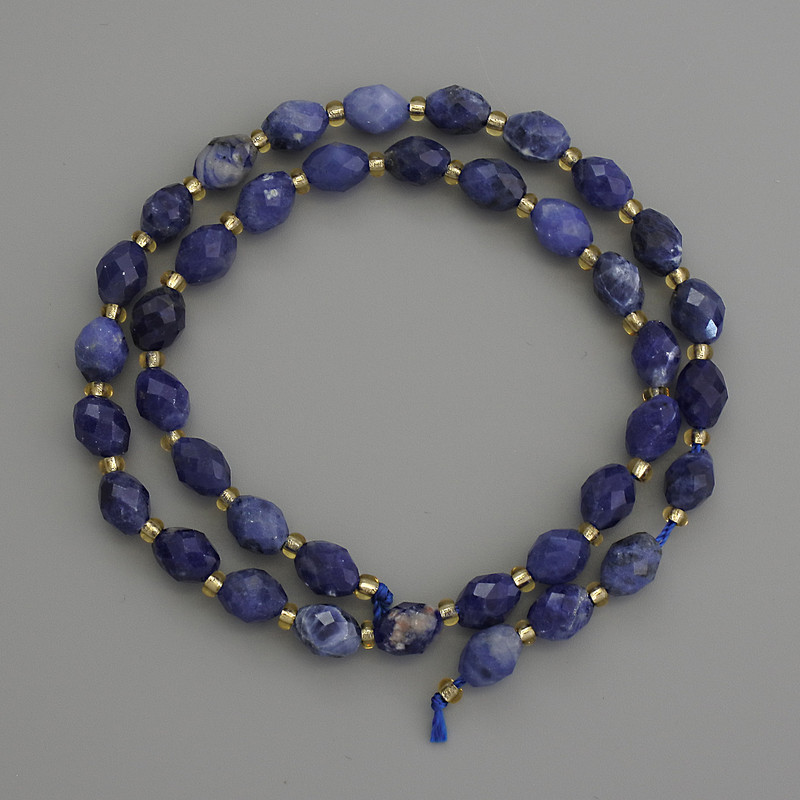 Sodalite Beads, Faceted Barrel Beads 8x6 mm, with 3 mm Seed Beads, 39 cm long