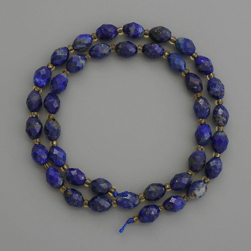 Natural Lapis Lazuli Beads Faceted Grain Beads 8x6 mm ± with small seed beads 3 mm ±, length 39 cm ±