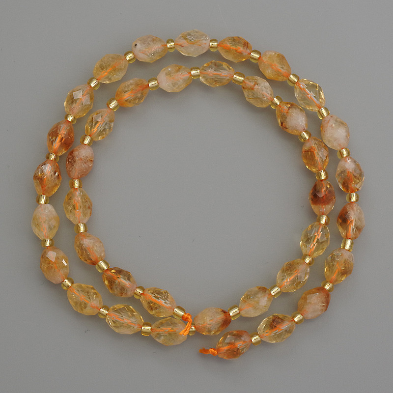 Natural Citrine Beads Faceted Grain 8x6 mm ± with 3 mm+ Seed Beads, Thread Length 40 cm+