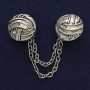 Scarf Brooch Clip, silver tone metal, decorative part about 20 mm diameter, chain length about 9 cm