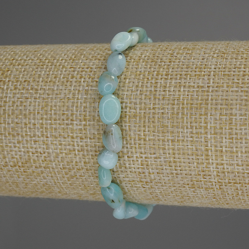 Larimar Bead Stretch Bracelet, faceted 8×6mm, 18cm long