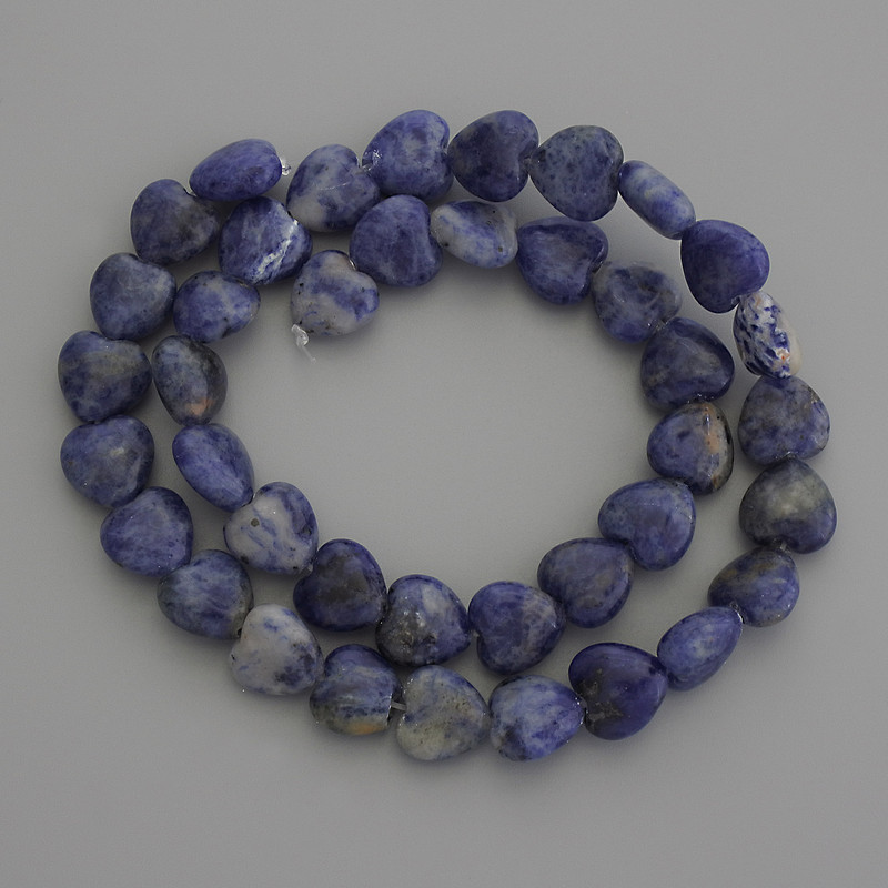Sodalite Beads Natural Stone Heart Shape, 10x10 mm diameter, 38 cm length on thread