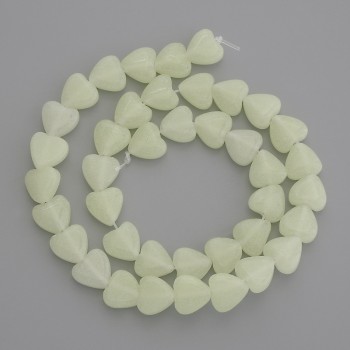 Onyx Beads in Heart Shape, Green Glow, 10x10mm, on Thread, 36cm+