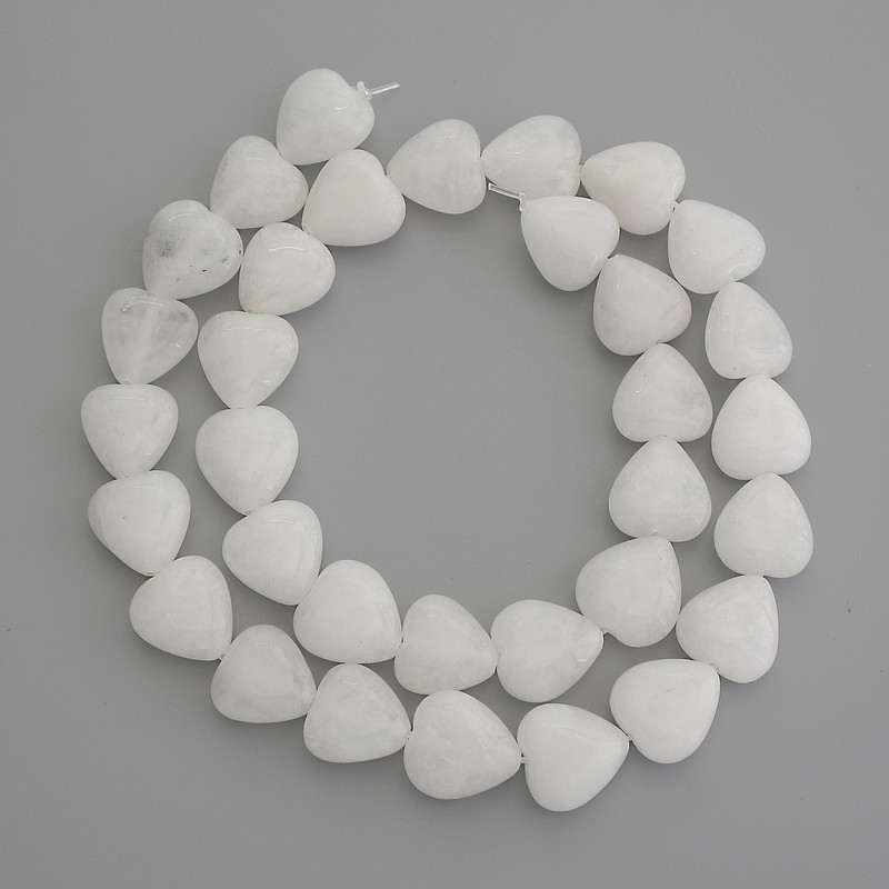 White Quartz Heart Beads 12x12mm+- on Thread, 39cm+ length