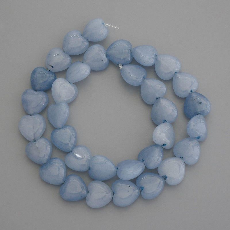 Aquamarine Heart Beads, 12x12mm diameter, approx. 38in length on thread