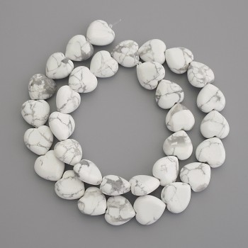 Howlite Beads Heart Shape 12x12 mm on Thread, 39 in length
