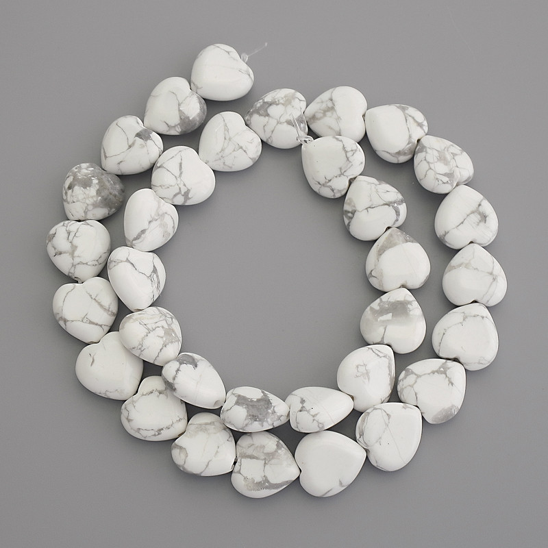 Howlite Beads Heart Shape 12x12 mm on Thread, 39 in length