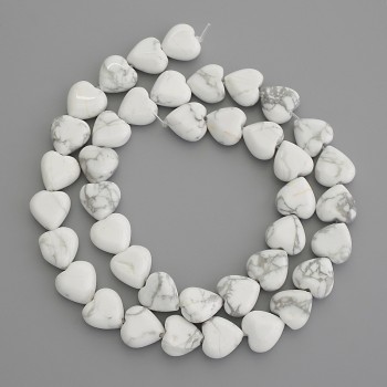 Howlite Beads Heart-shaped Natural Stone, diameter 10x10mm±, on thread, length 39cm+