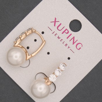 Earrings Xuping with white crystals and Mallorca pearl, diameter 10mm±, length 24mm± 18K gold plating
