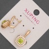 Xuping Earrings with White Rhinestones and Olive Crystal, 12mm diameter ±, length 20mm ± 18K Gold Plating