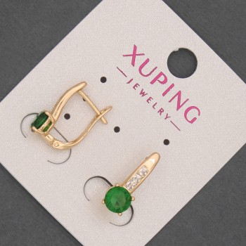 Xuping Earrings with White Rhinestones and Green Crystal, 6mm Ø +-, length 17mm +-, 18K Gold Plating
