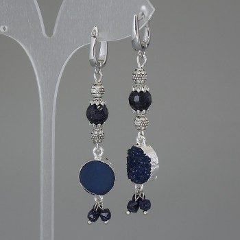 Earrings Aventurine Night of Cairo Faceted bead 8mm+- Acrylic druzy 13mm+-, length 68mm+-