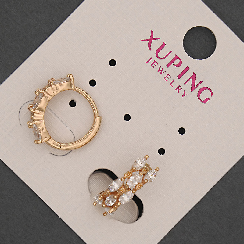 Xuping Earrings - hoops with white rhinestones, diameter 5mm +-, length 15mm +-, 18K Gold Plating