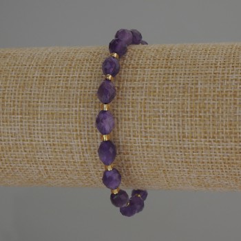 Amethyst Bead Cut Grain Bracelet, 8x6mm ± with 3mm seed beads, 18cm length, stretch