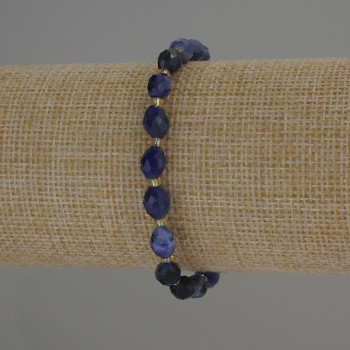 Sodalite Bead Bracelet 8x6 mm Faceted Beads + 3 mm Seed Beads, Stretch Length 18 cm