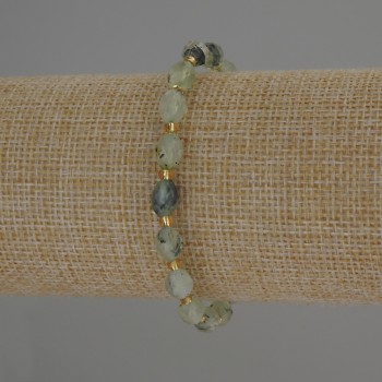 Bracelet Prehnite Faceted Bead, 8x6mm, with 3mm+ seed beads, 18cm length, stretch