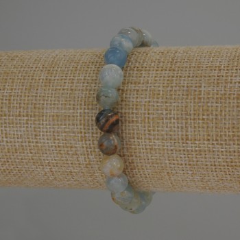 Calcite Bracelet, blue, smooth beads, diameter 8mm ±, length 18cm ±, stretch